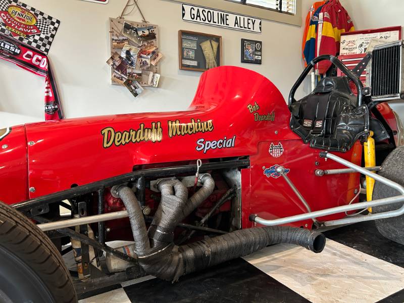 1960’s USAC Sprint Car (replica).  My dad built this car in 1992, sold it in 1994. After several owners it was relocated by my wife and son and it was purchased back.  Lettering from Jeff D, TN